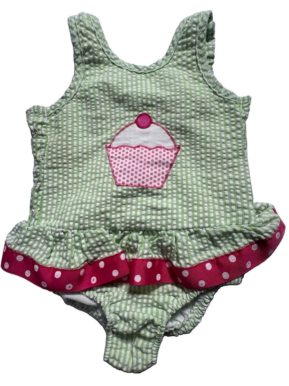 Southern Sunshine Kids Baby Girls 18M Cupcake Seersucker Swimsuit Ruffle USA